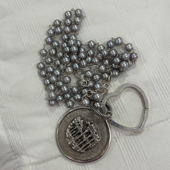 Sterling Silver Freshwater Pearl Necklace w/ Heart/Apollo/Ancient Ruins Pendants